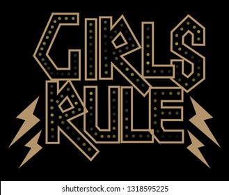 Vector illustration in simple style with rock-style phrase girls rule - stylish print for poster or t-shirt - feminism quote and woman motivational slogan - Vetorial