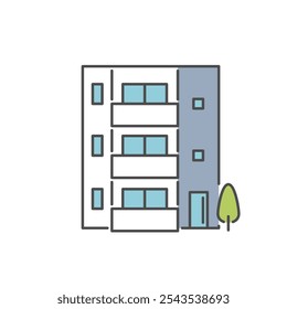 Ilustración vectorial de un sencillo y elegante icono de edificio de apartamentos