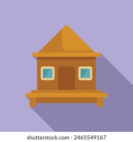 Vector illustration of a simple, stylized wooden cabin with a purple background and a drop shadow