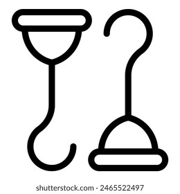 Vector illustration of a simple suction cup and hook in outline style, isolated on a white background