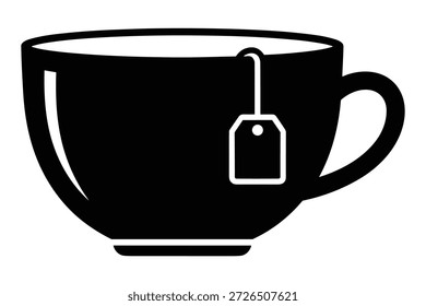 Ilustração vetorial de uma xícara simples com um saco de chá, representando bebidas quentes e relaxamento