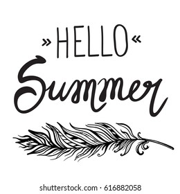 Vector illustration of simple text 'Hello summer' with feather