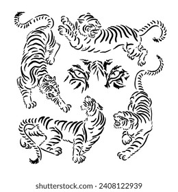 Vektorgrafik eines einfachen Tigers mit vier einzigartigen Stilen und Designs, die sehr elegant sind