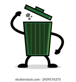 vector illustration of a simple trash can character, throw the trash in its place