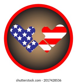 vector illustration of simple two-handed flag thumbs up in a circle, memorial day, remember and honor, appreciation for services, independence together. icon.