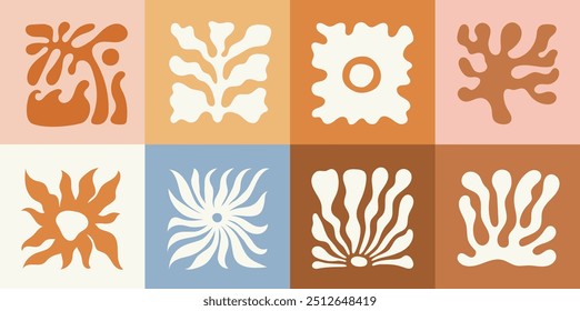Ilustración vectorial en estilo ingenuo simple ondulado y groovy, flores y plantas, Plantillas de diseño botánico floral dibujado a mano, marcos y murales modernos, carteles, carteles, empaques, marcas