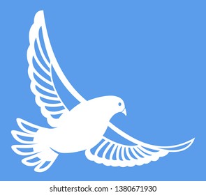 Vector illustration of simple white pigeon dove bird on the blue background.