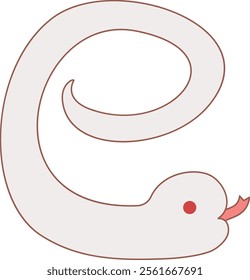 Vector illustration of Simple white snake in the pose of the Chinese characters "snake" (with line)