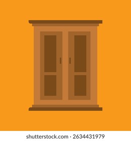 Vector illustration of a simple wooden cupboard with double doors. Minimalist flat design, isolated on white background. Suitable for home interior concepts, furniture catalogs, web icons, and infogra