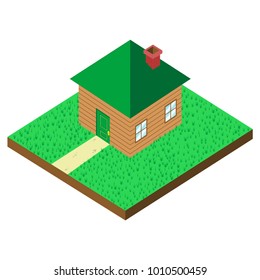 vector illustration of simple wooden house in isometric projection