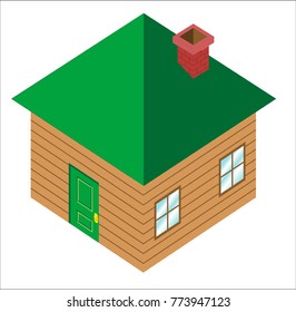 vector illustration of simple wooden house in isometric projection