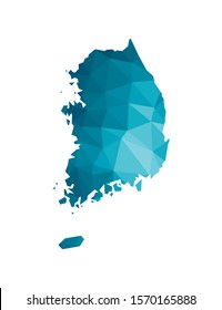 Vector illustration with simplified blue silhouette of South Korea (Republic of Korea) map. Polygonal triangular style. White background.