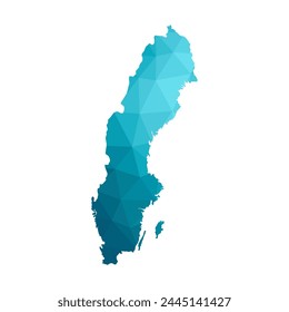 Vektorillustration mit vereinfachter blauer Silhouette von Schweden. Polygonaler dreieckiger Stil. Weißer Hintergrund.