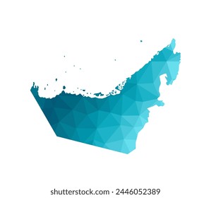 Ilustración vectorial con la silueta azul simplificada de Emiratos Árabes Unidos, mapa de Emiratos Árabes Unidos. Estilo triangular poligonal. Fondo blanco.