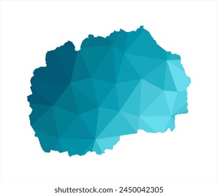 Ilustración vectorial con la silueta azul simplificada del mapa de Macedonia del Norte. Estilo triangular poligonal. Fondo blanco.