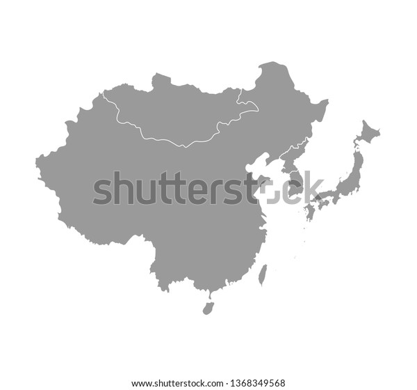 アジアの国の地図が簡略化されたベクターイラスト 東 の地域 中国 日本 韓国 北朝鮮 台湾 モンゴロイアの国境 グレーのシルエット 白い背景 のベクター画像素材 ロイヤリティフリー