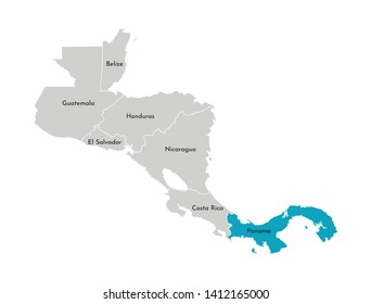 Vector illustration with simplified map of Central America region with blue contour of Panama. Grey silhouettes, white outline of states' border