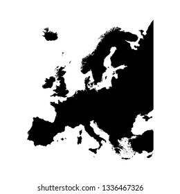 Vector illustration with simplified map of Europe. Black silhouettes, white blue background