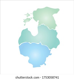 Vector illustration with simplified map of European Baltic sea countries (Estonia, Lithuania, Latvia) , green blue color and white background