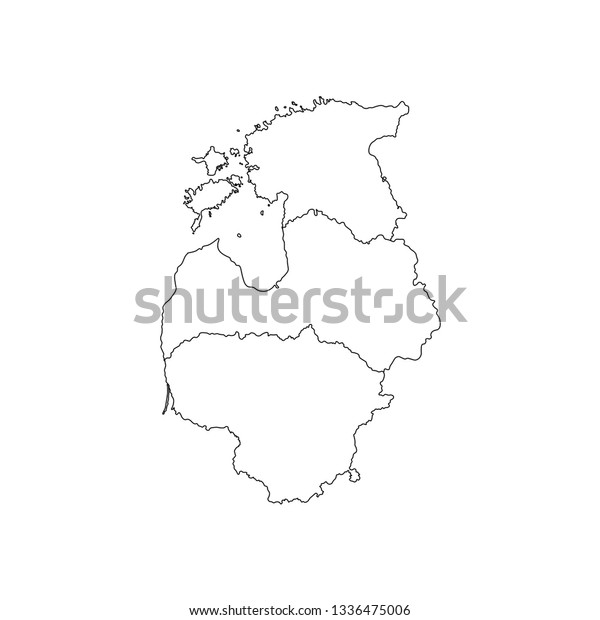 Vector illustration with simplified map of\
European Baltic states (Estonia, Lithuania, Latvia). White\
silhouettes, black outline and\
background