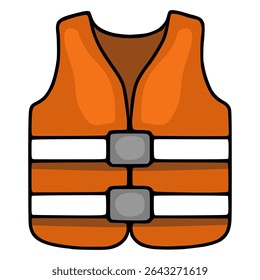 A vector illustration of a simplified orange life vest with white and gray details, ideal for safety-related designs or nautical themes.