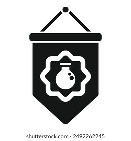 Vector illustration of a simplistic science banner with a flask icon, isolated on white