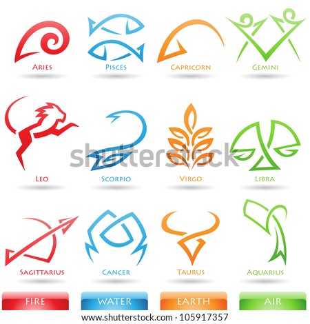 Vector illustration of simplistic zodiac star signs isolated on a white background