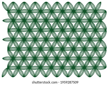 Vector illustration simulating a crochet pattern. Dark green strokes on a white background.