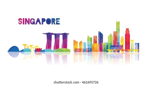 vector illustration Singapore city skyline, the symbols of the city skyscrapers, stylish graphics