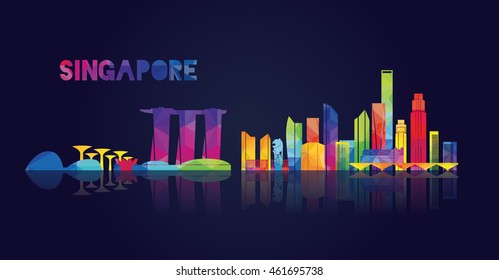 vector illustration Singapore city skyline, the symbols of the city skyscrapers, stylish graphics