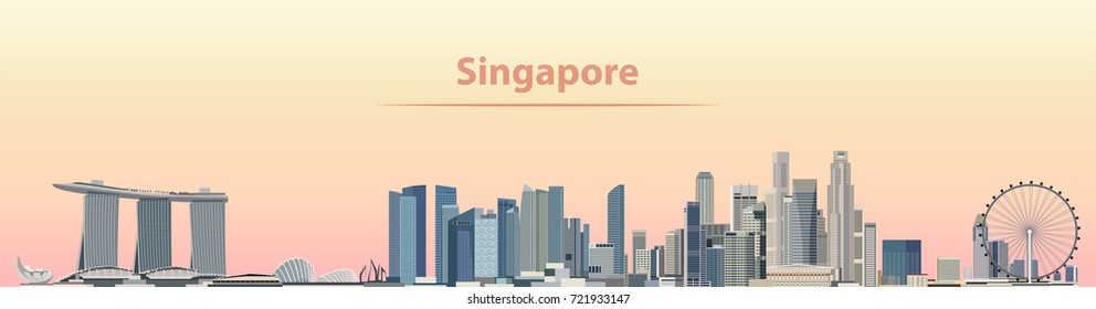 vector illustration of Singapore city skyline at sunrise vector illustration of Singapore city skyline at sunrise