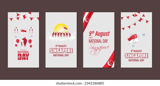 Vector illustration of Singapore National Day social media story feed mockup template