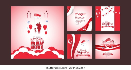 Vector illustration of Singapore National Day social media story feed mockup template