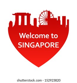 Vector illustration of Singapore skyline in heart shape. Welcome to Singapore