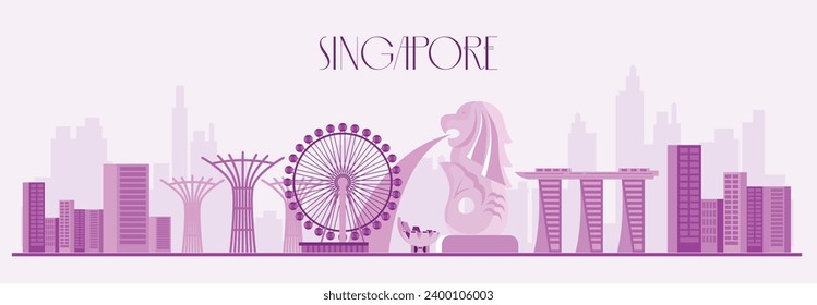 Vector illustration Singapore Skyline panorama editable template 