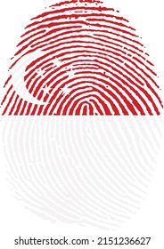 Vector illustration of the Singaporean flag in the shape of a fingerprint