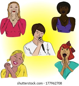 Vector illustration of singer and the crowd of fans.