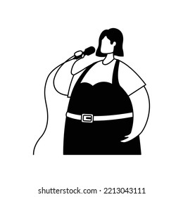 Vector illustration of a singer with a microphone. Profession. Line art