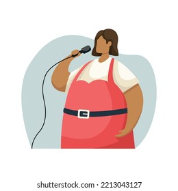 Vector illustration of a singer with a microphone. Profession. Flat style