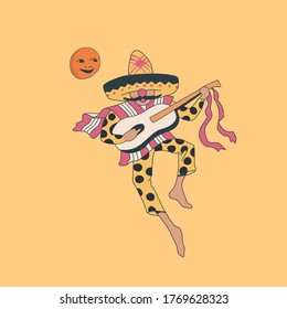 Vector illustration of a singer n the desert playing a guitar. Singer wallpaper