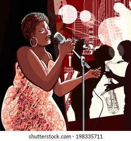 Vector illustration of singer on grunge background 
