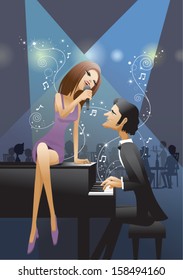Ilustración vectorial: cantante y pianista