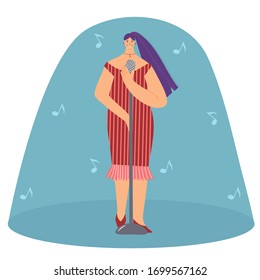 
Vector illustration of a singer singing into a microphone.