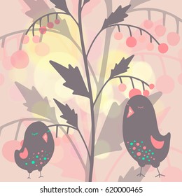 Vector illustration of singing birds on the tree