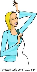 Una ilustración vectorial de una chica rubia cantando.