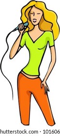 A vector illustration of singing blond girl.