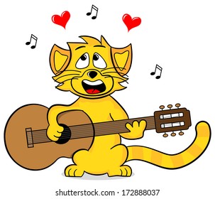 vector illustration of a singing cat on white