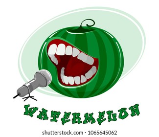 Vector illustration of singing watermelon on white