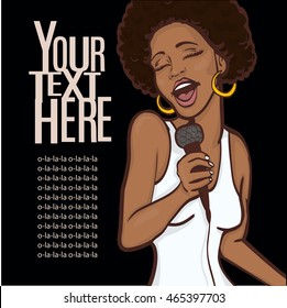 vector illustration of a singing  woman . karaoke party . copy space