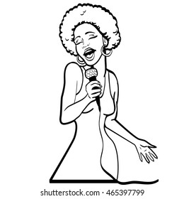 vector illustration of a singing  woman . karaoke party . copy space